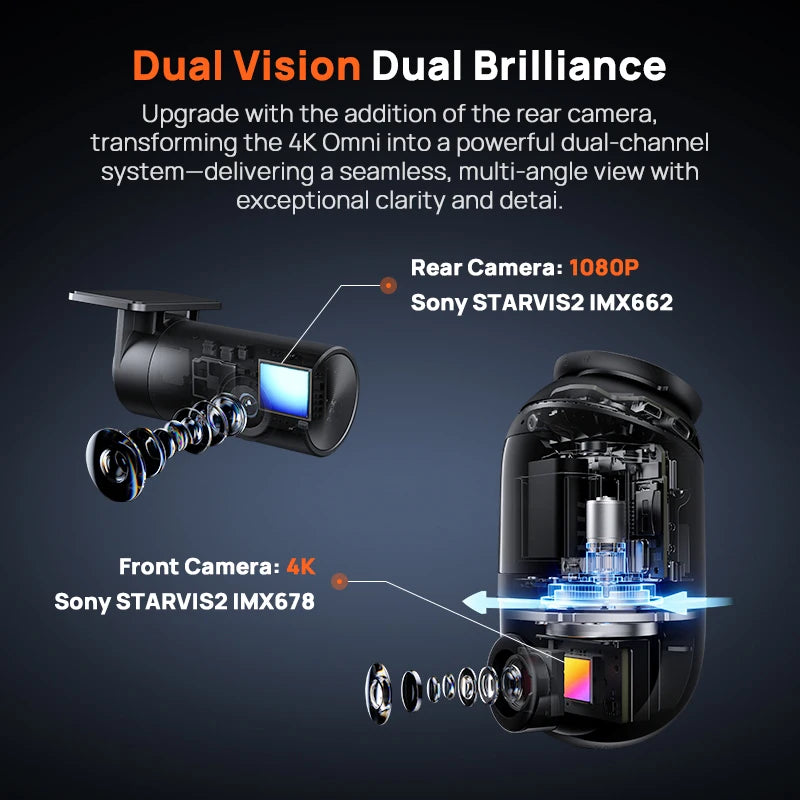 Global Version 70mai Dash Cam 4K Omni X800 360° Rotating Dual-Channel HDR Supported 4G Compatible Supercapacitor 70mai X800 Omni