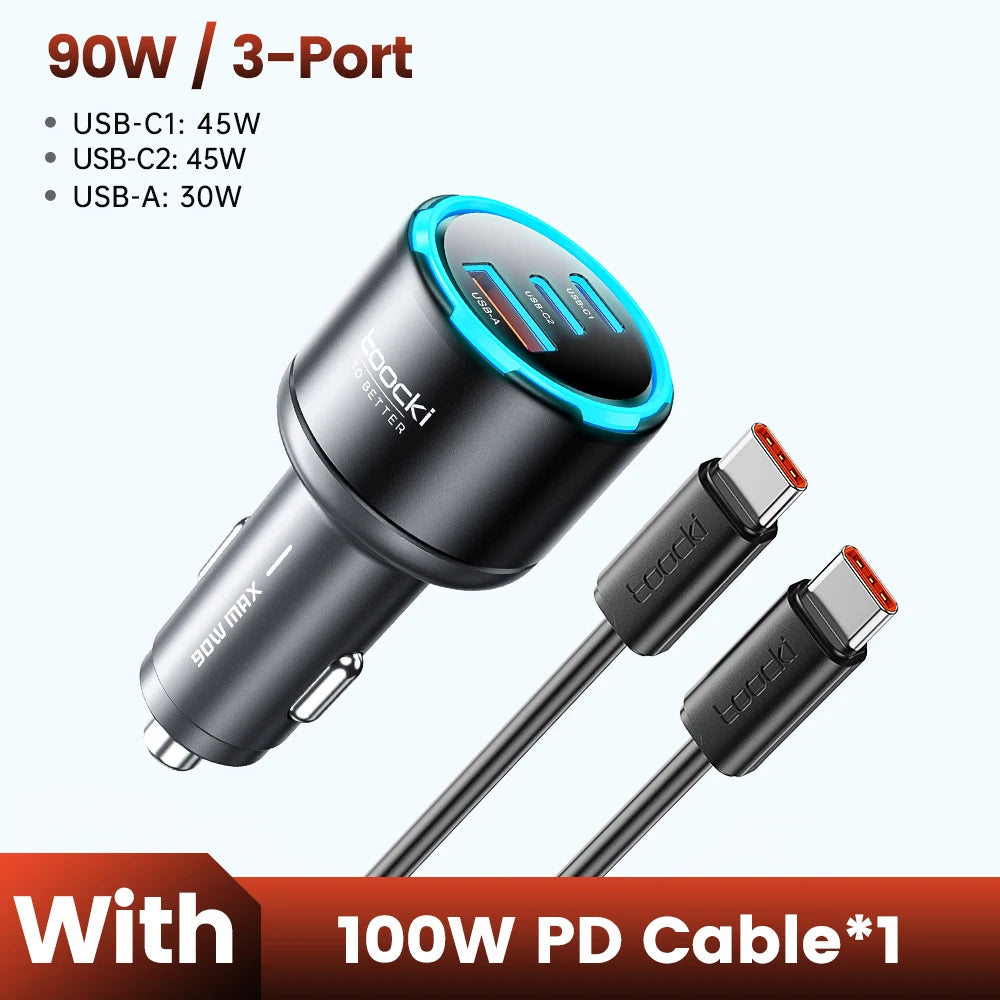 Toocki 130W Car Charger PD 100W PPS SFC3.0 Fast USB Type C Car Phone Charger for iPhone 17 16 15 Samsung S26 S25 Tablet Laptop