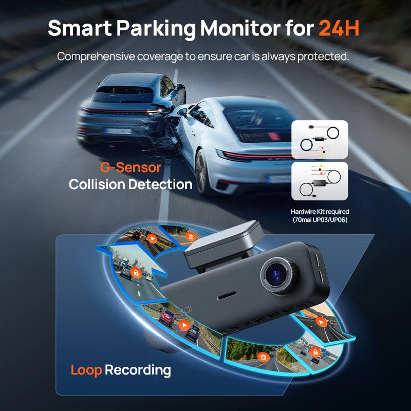 70mai 4K T800E 3-Channel Dash Cam Front Rear Interior 3-in-1 Voice Control 24H Parking Supercapacitor GPS 4K Car DVR 70mai T800E