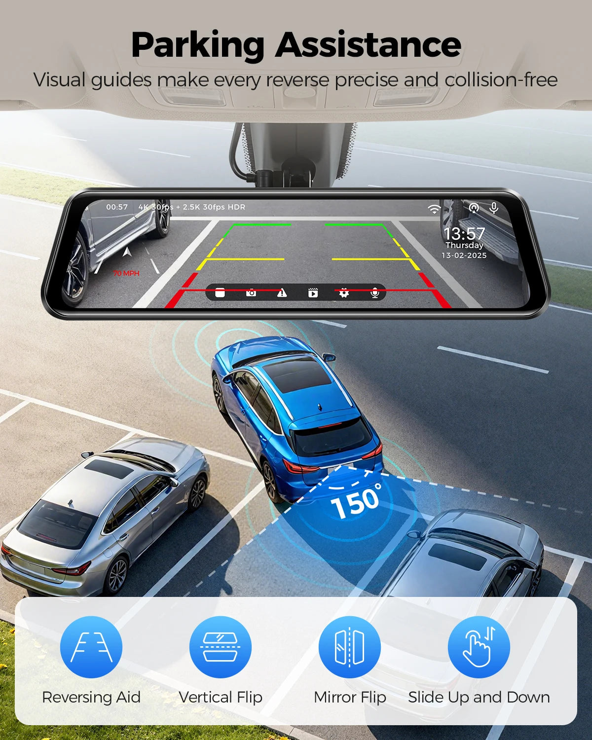 AZDOME PG17 Pro Dash Cam 4K+2.5K Front and Rear Mirror Camera with HDR STARVIS 2 Rear View Mirror Cam 5G WIFI GPS Voice Control